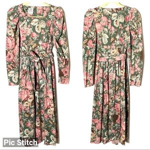 Laura Ashley Vintage Corduroy Floral Midi Dress